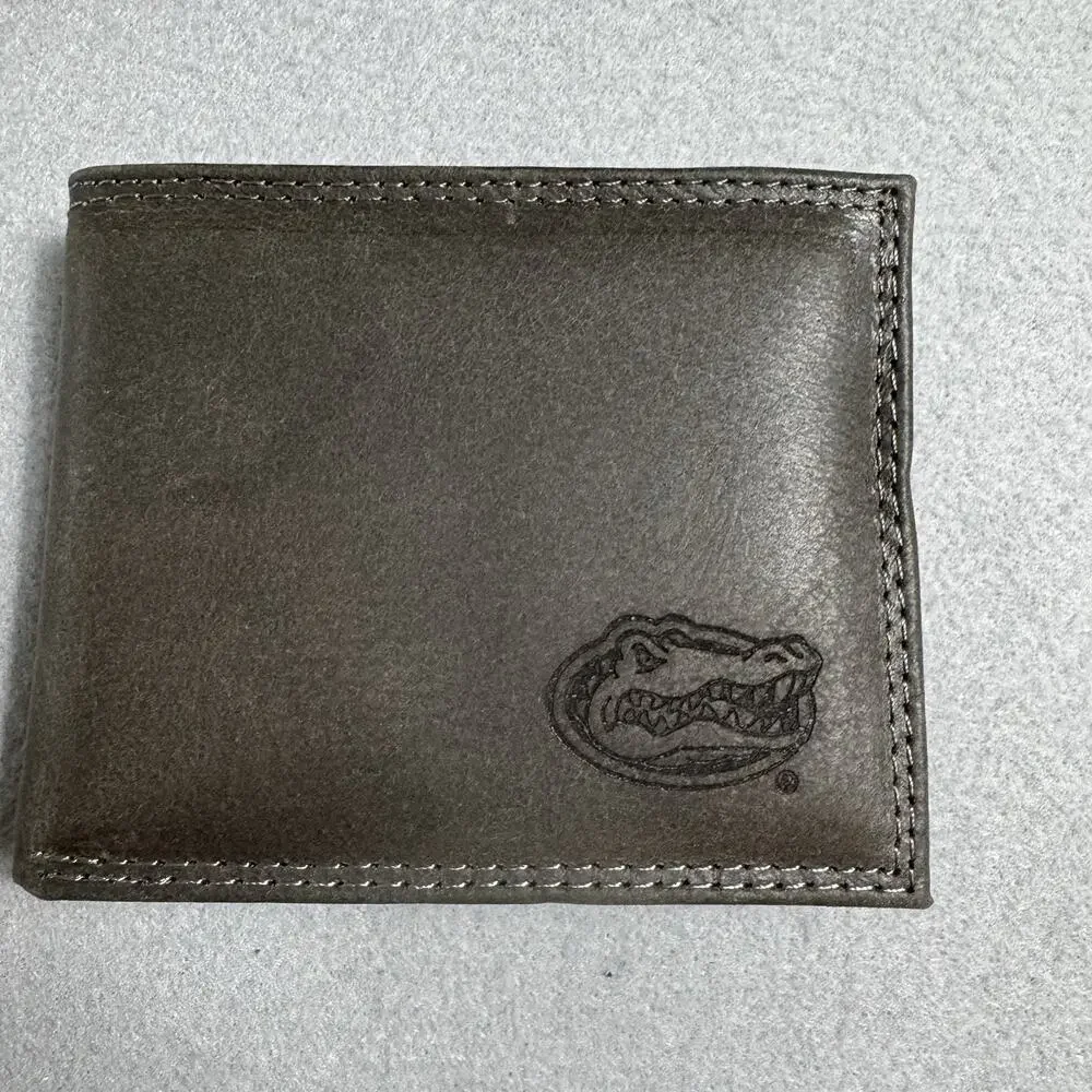 NCAA Zep-Pro Genuine Leather Bifold Wallet Gray Florida Gators Logo College